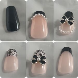 Elegant Black and Cream Nail Art Set